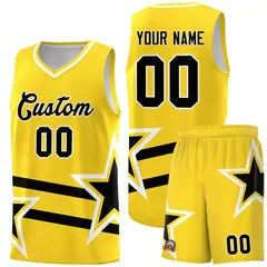 Gold Basketball Kits Black Star Pattern And Double Lines 1