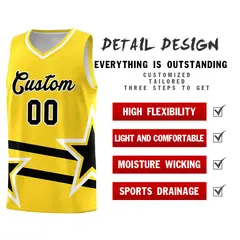 Gold Basketball Kits Black Star Pattern And Double Lines 2
