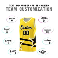 Gold Basketball Kits Black Star Pattern And Double Lines 4