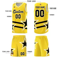 Gold Basketball Kits Black Star Pattern And Double Lines 5