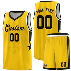 Gold Black and White Gradient Star Graffiti Basketball Jersey