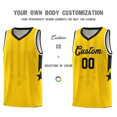 Gold Black and White Gradient Star Graffiti Basketball Jersey 3