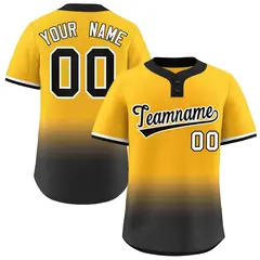 Gold Black Black-White Gradient Two-Button Softball Jersey 1