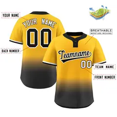 Gold Black Black-White Gradient Two-Button Softball Jersey 2