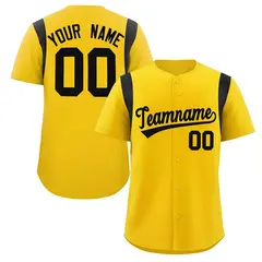 Gold Black Classic Full Button Baseball Jersey