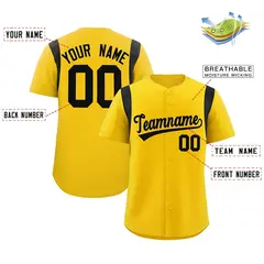 Gold Black Classic Full Button Baseball Jersey 2