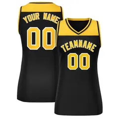 Women's Gold Black Color Block Mesh Basketball Jersey 1