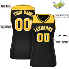 Women's Gold Black Color Block Mesh Basketball Jersey 2
