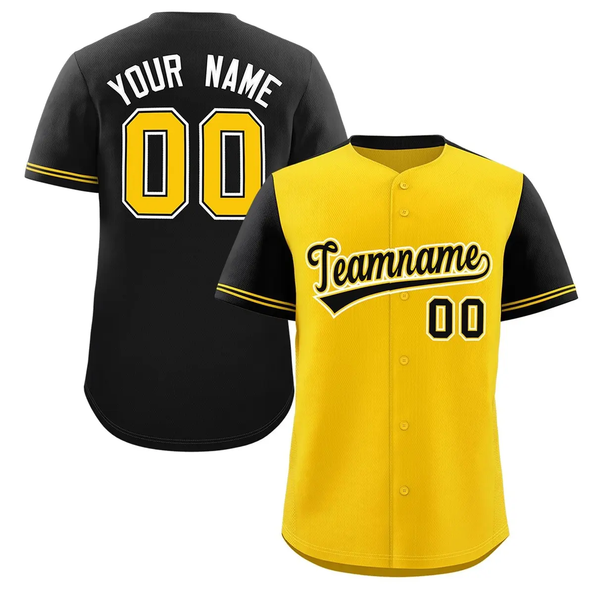 Gold Black Color Block Raglan Sleeves Baseball Jersey