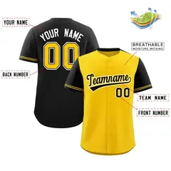 Gold Black Color Block Raglan Sleeves Baseball Jersey 2