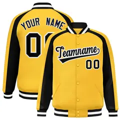 Gold Black Color Block Raglan Varsity Letterman Jacket 1
