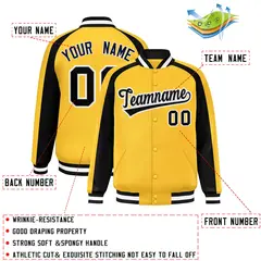 Gold Black Color Block Raglan Varsity Letterman Jacket 2