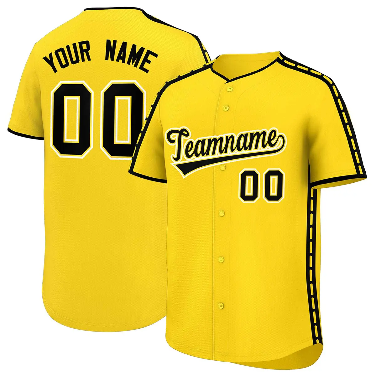 Gold Black Color Block Side Dotted Line Baseball Jersey