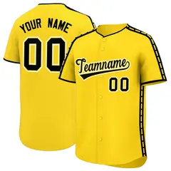 Gold Black Color Block Side Dotted Line Baseball Jersey