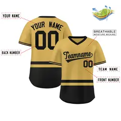 Gold Black Color Block V-Neck Pullover Baseball Jersey 2
