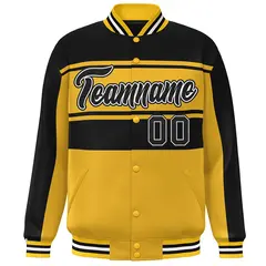 Gold Black Color Block Varsity Full-Snap Bomber Jacket 3