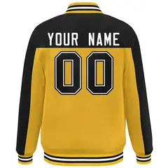 Gold Black Color Block Varsity Full-Snap Bomber Jacket 4