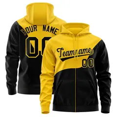 Gold Black Color Block Varsity Full-Zip Letterman Wave Jacket Hoodie