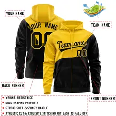 Gold Black Color Block Varsity Full-Zip Letterman Wave Jacket Hoodie 4