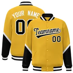 Gold Black Color Block Varsity Letterman Baseball Jacket 1