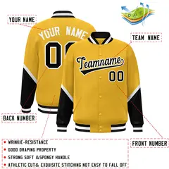 Gold Black Color Block Varsity Letterman Baseball Jacket 2