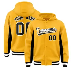Gold Black Color Block Varsity Letterman Jacket Hoodie 1