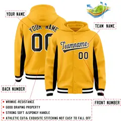Gold Black Color Block Varsity Letterman Jacket Hoodie 4