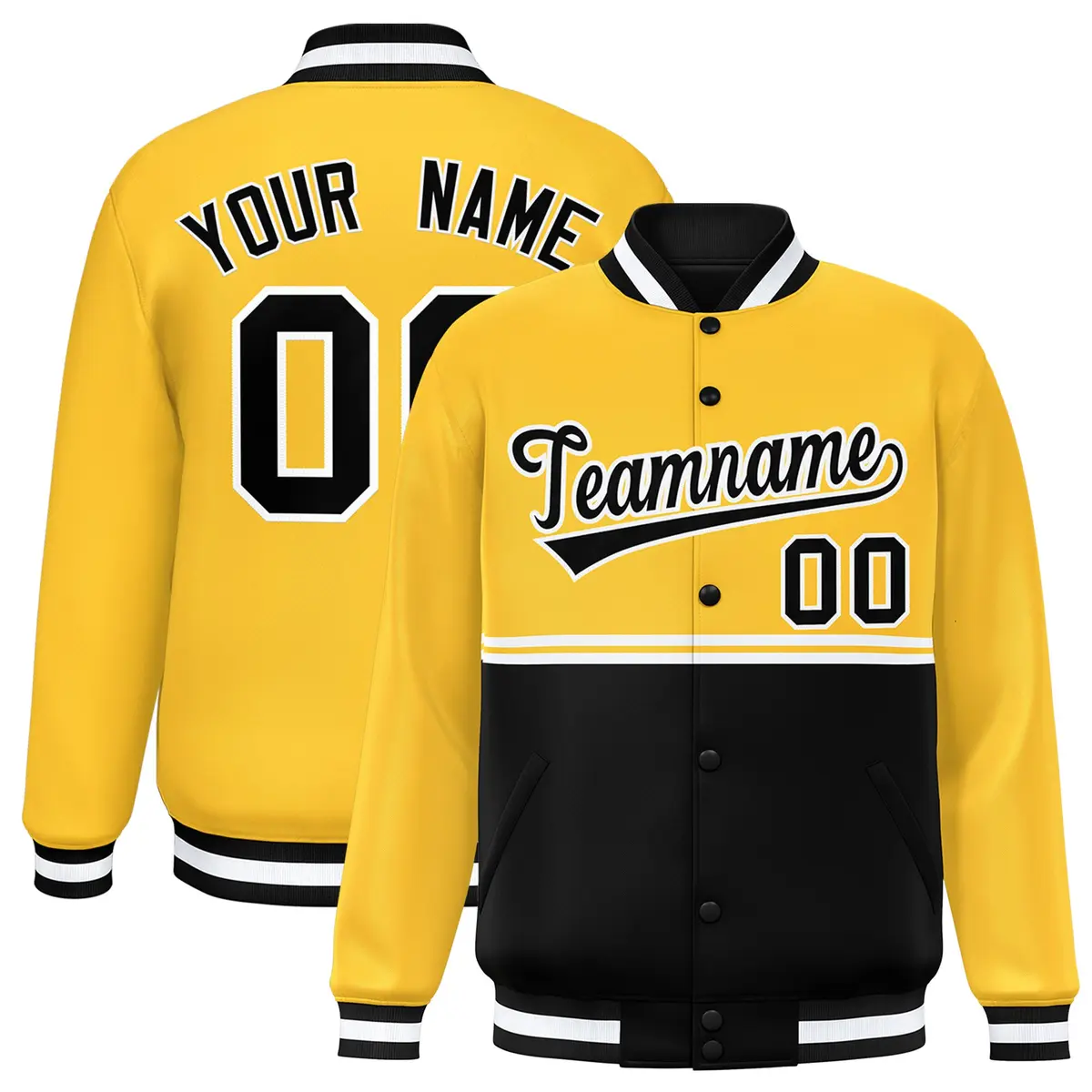 Gold Black Color Block Varsity Letterman Jacket