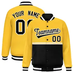 Gold Black Color Block Varsity Letterman Jacket 1