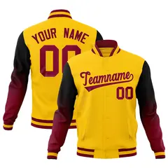 Gold Black Crimson Gradient Raglan Full-Snap Letterman Jacket
