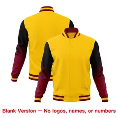 Gold Black Crimson Gradient Raglan Full-Snap Letterman Jacket 7