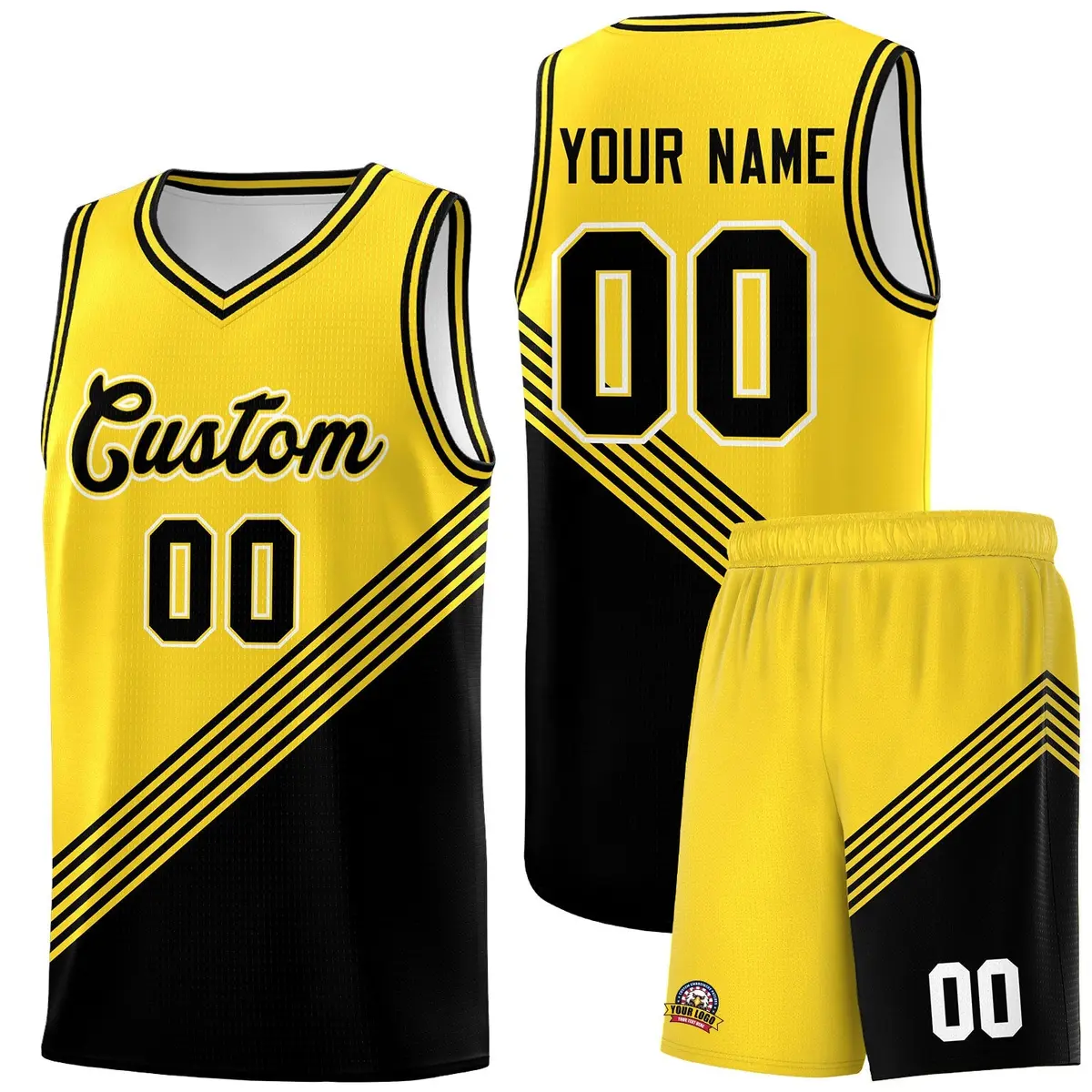 Gold Black Diagonal Stripes Color Block Basketball Jersey