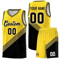 Gold Black Diagonal Stripes Color Block Basketball Jersey