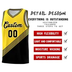 Gold Black Diagonal Stripes Color Block Basketball Jersey 2