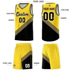Gold Black Diagonal Stripes Color Block Basketball Jersey 5