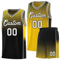 Gold Black Dot Pattern Side Gradient Reversible Basketball Jersey Kits 1