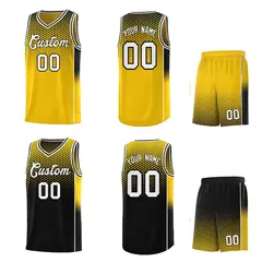 Gold Black Dot Pattern Side Gradient Reversible Basketball Jersey Kits 2