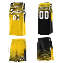Gold Black Dot Pattern Side Gradient Reversible Basketball Jersey Kits 5