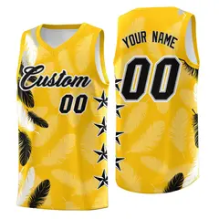 Gold Black Feather Series Graffiti Pattern Basketball Jersey 1