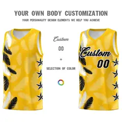 Gold Black Feather Series Graffiti Pattern Basketball Jersey 3