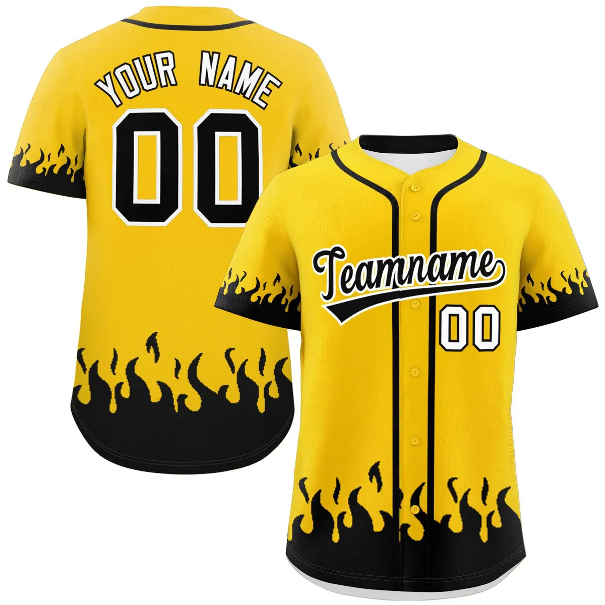 Gold Black Flame Graffiti Authentic Baseball Jersey