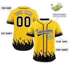 Gold Black Flame Graffiti Authentic Baseball Jersey 2