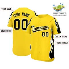 Gold Black Flame Outline Side Pattern Baseball Jersey 2
