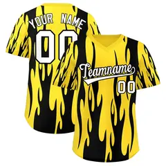 Gold Black Flame Pattern Authentic Pullover Baseball Jersey 1