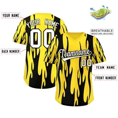 Gold Black Flame Pattern Authentic Pullover Baseball Jersey 2