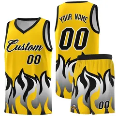 Gold Black Flame Pattern Sports Basketball Jersey 1