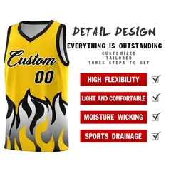 Gold Black Flame Pattern Sports Basketball Jersey 2
