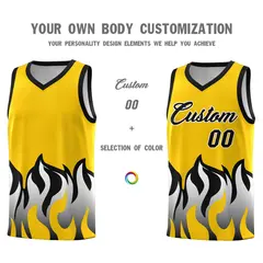 Gold Black Flame Pattern Sports Basketball Jersey 3