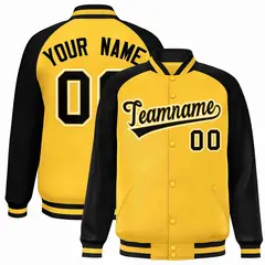Gold Black-Gold Raglan Sleeves Varsity Letterman Full-Snap Jacket 1