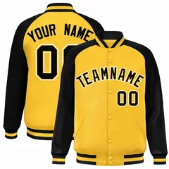 Gold Black-Gold Raglan Sleeves Varsity Letterman Full-Snap Jacket 1